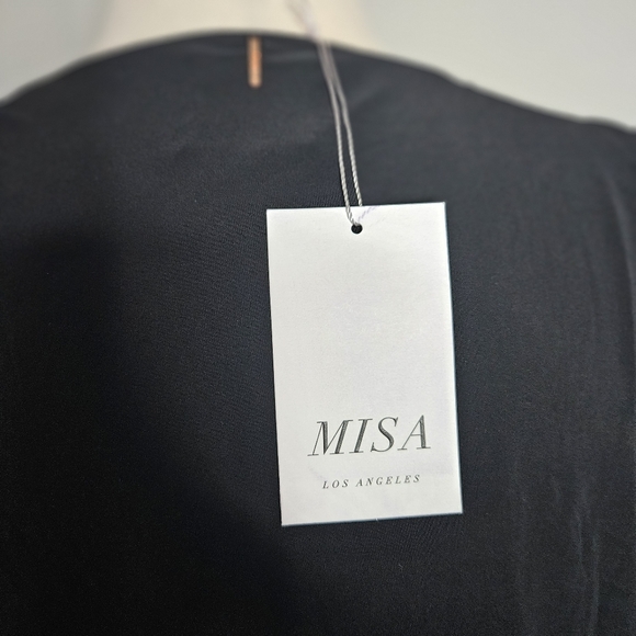 MISA Los Angeles Size Large V neck draped knot front bell sleeve black New 086 - Picture 6 of 7